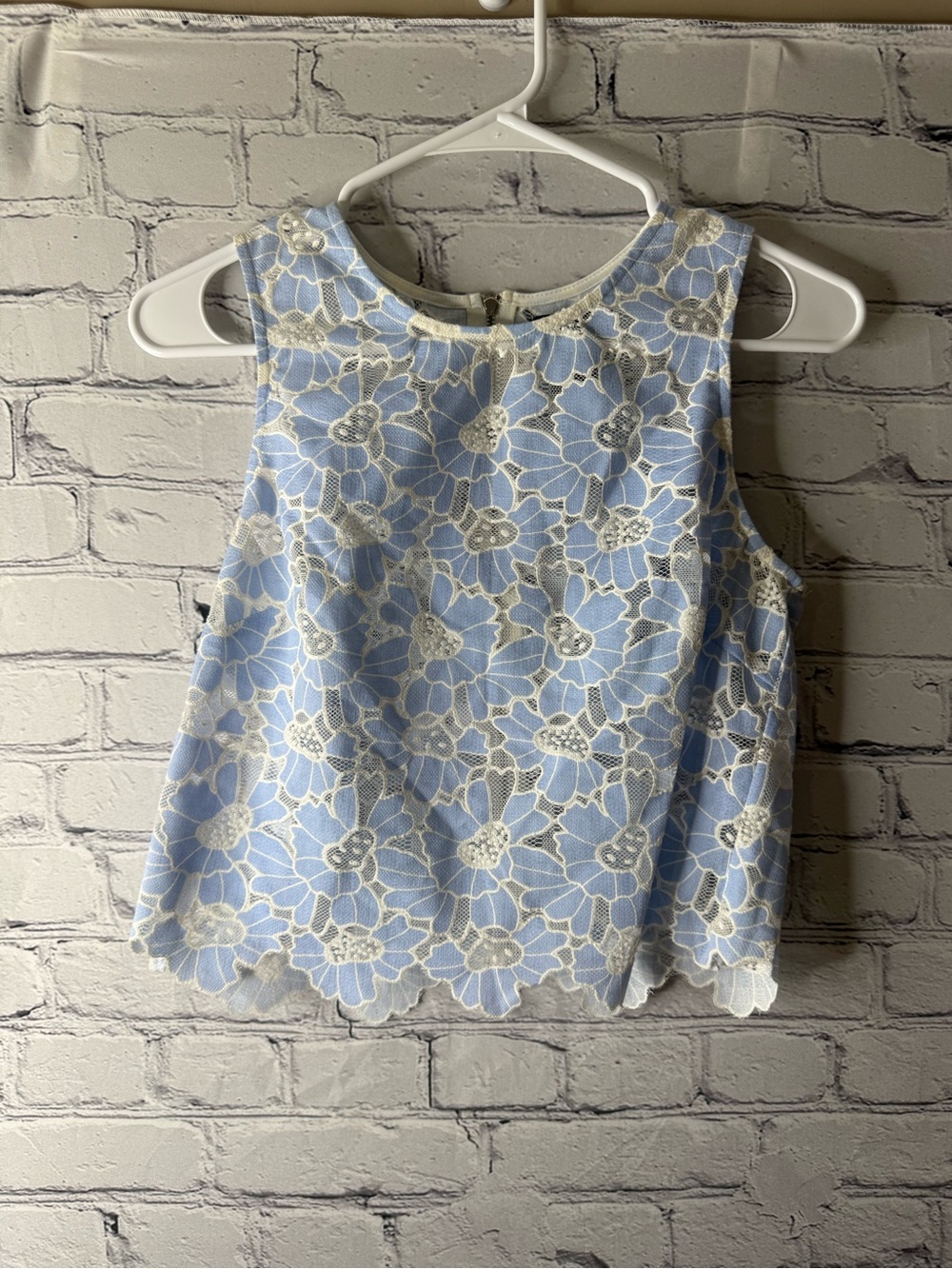 Aqua Sleeveless Light Blue Floral Lace Overlay Top